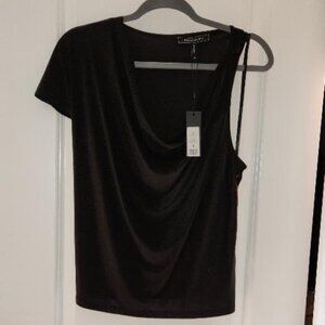 BCBGMAXAZRIA women's black draped top